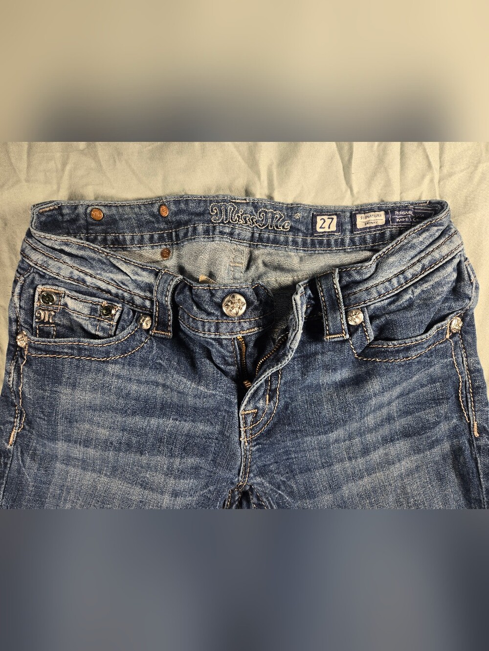 Miss Me Blue Skinny Jeans with Embellished Back Pockets - Picture 4 of 12